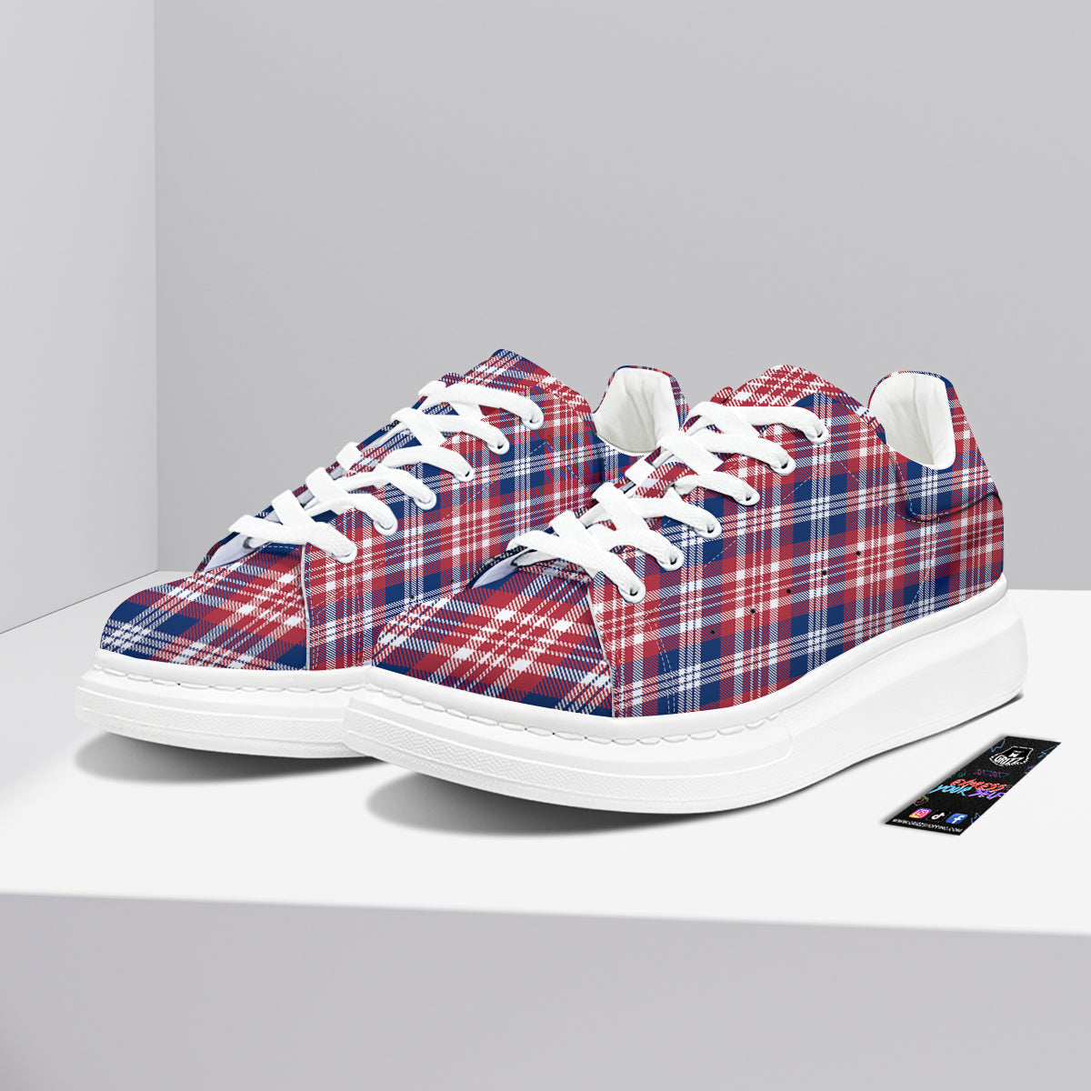 Plaid USA Print Pattern Platform Shoes-grizzshop