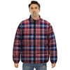 Plaid USA Print Pattern Puffer Jacket-grizzshop