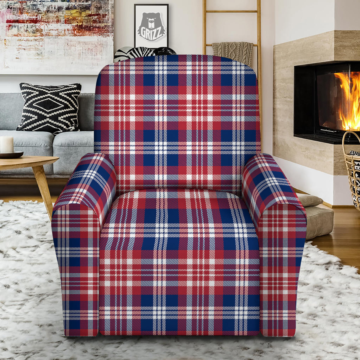 Plaid USA Print Pattern Recliner Slipcover-grizzshop