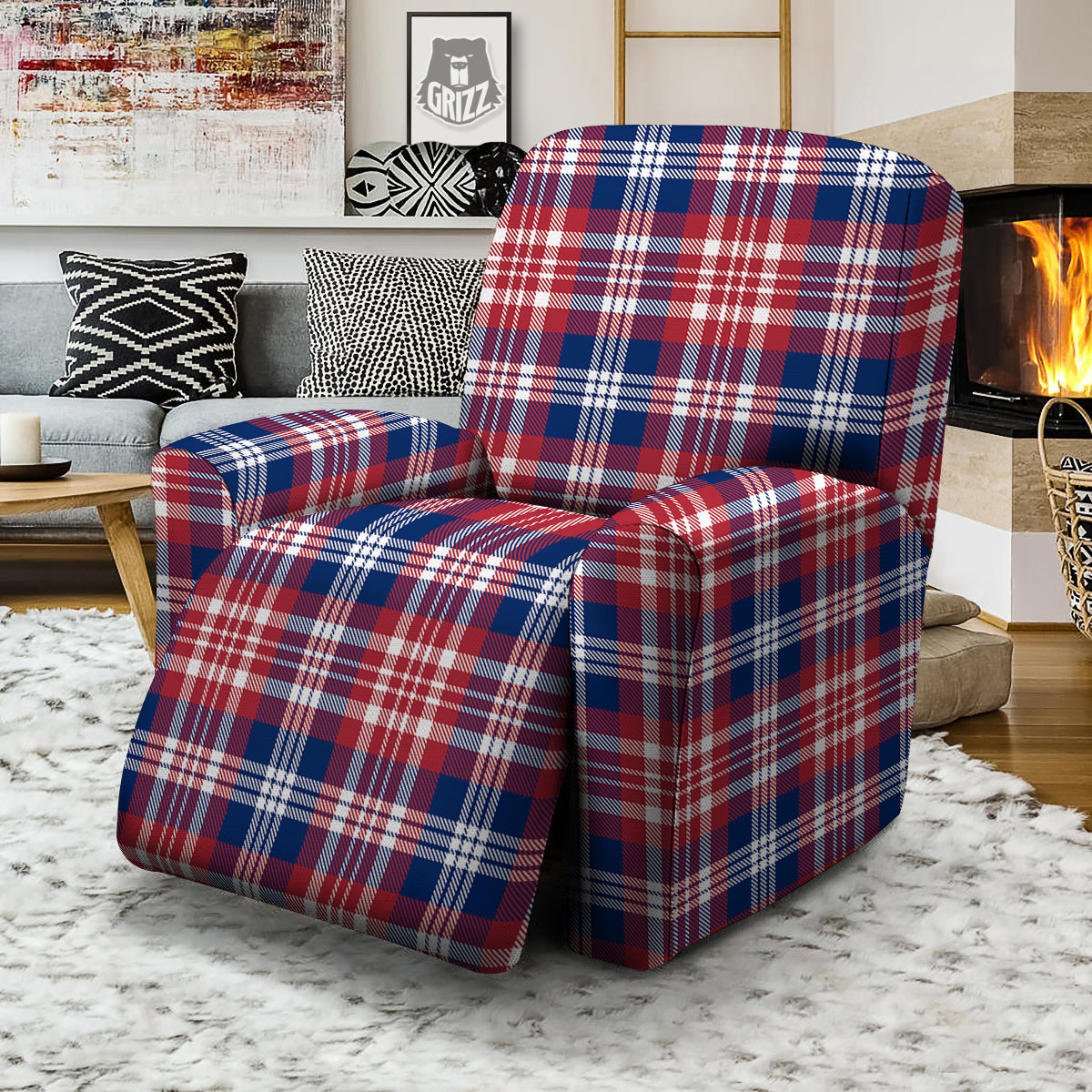 Plaid USA Print Pattern Recliner Slipcover-grizzshop