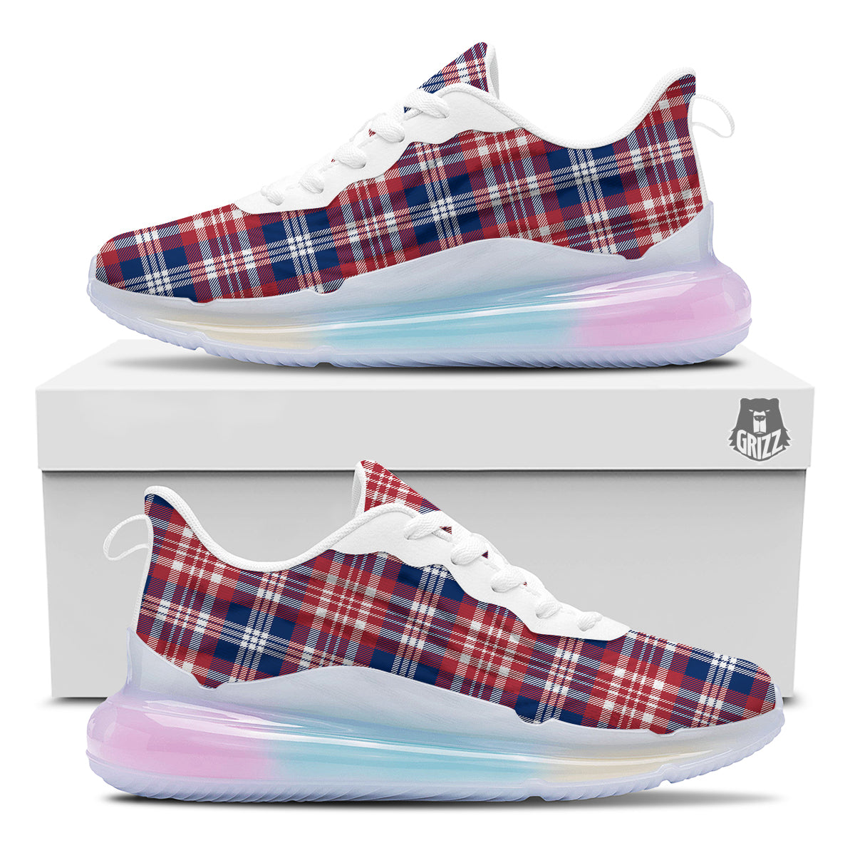 Plaid USA Print Pattern Running Sneakers-grizzshop