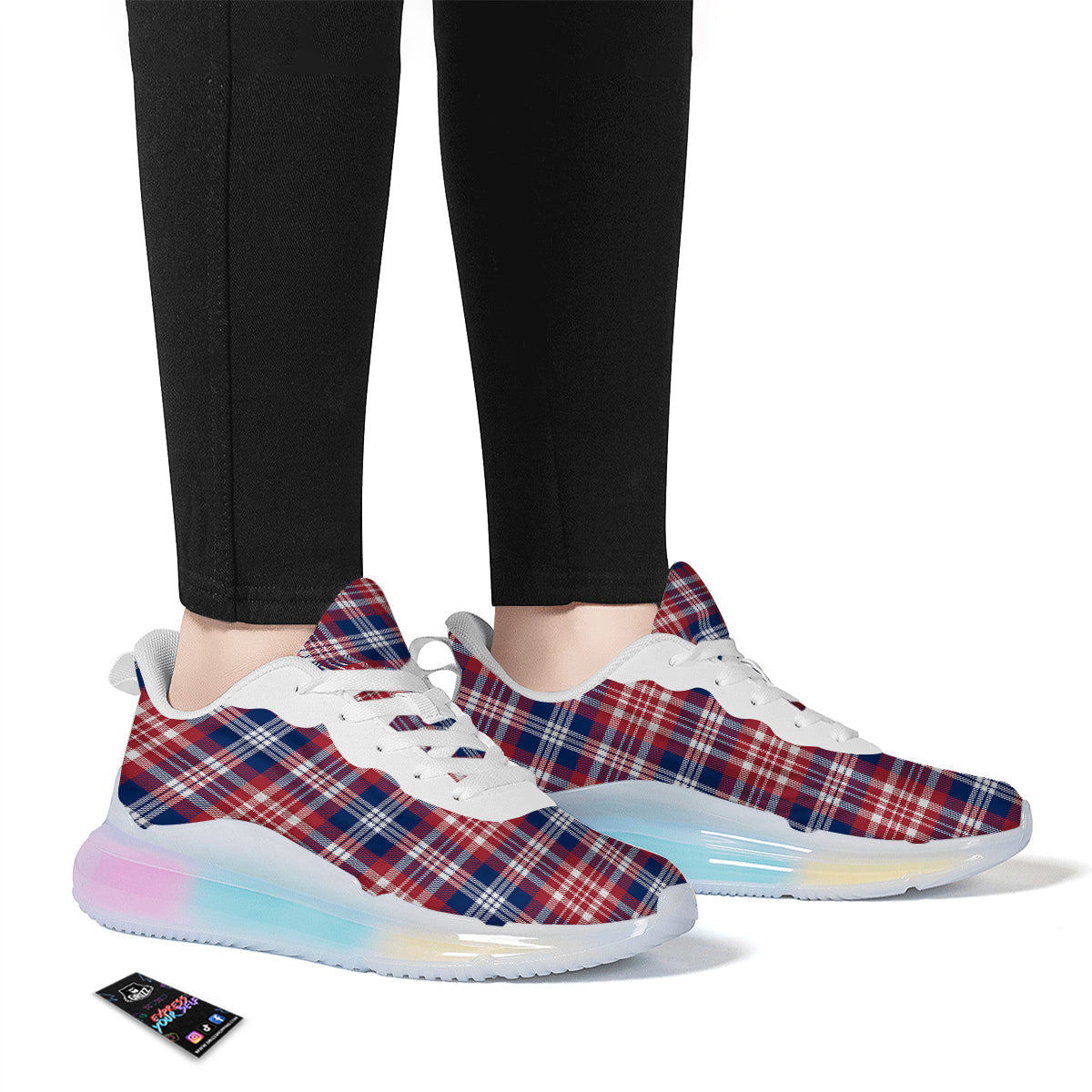 Plaid USA Print Pattern Running Sneakers-grizzshop