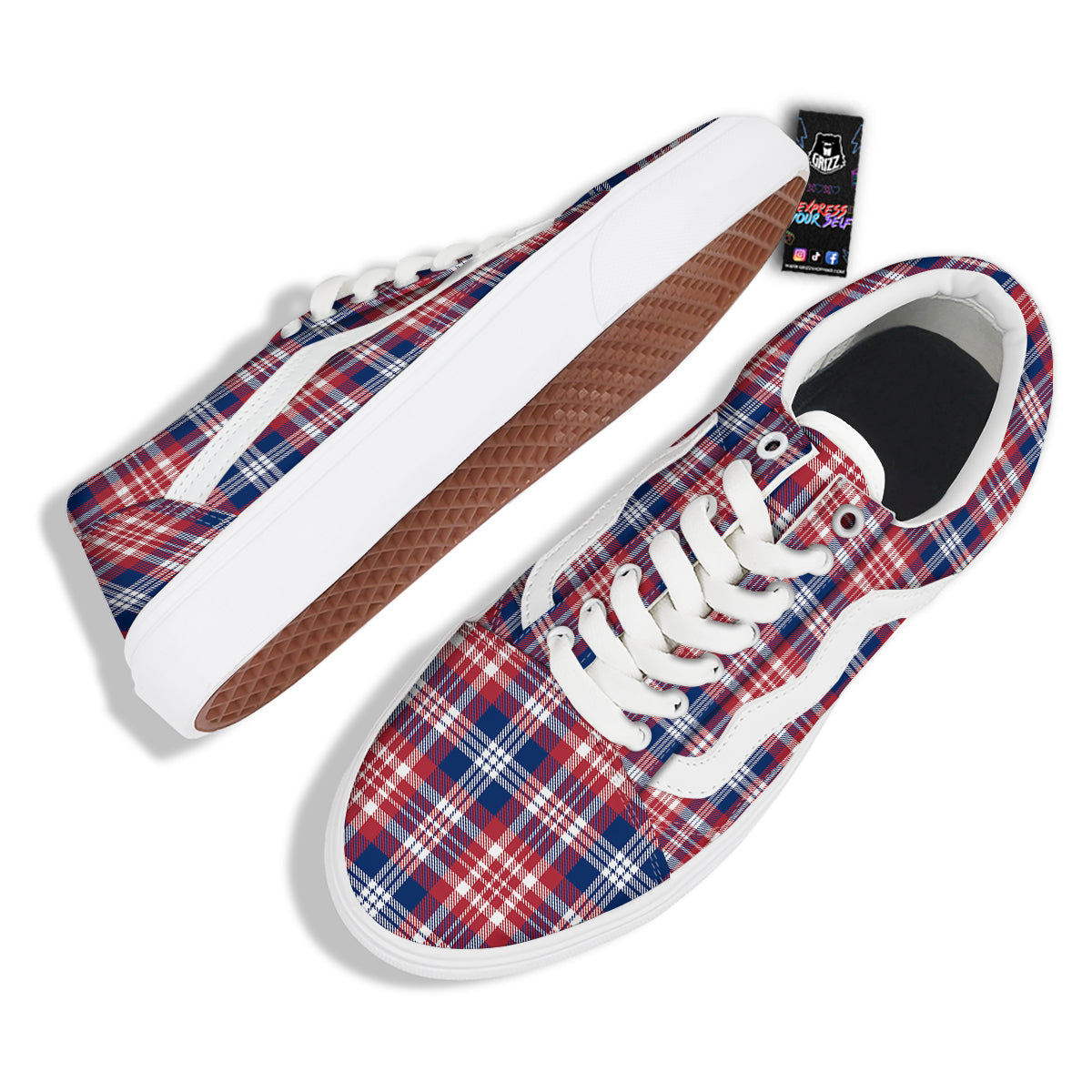 Plaid USA Print Pattern Skate Shoes-grizzshop