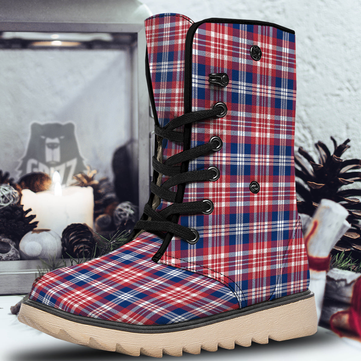 Plaid USA Print Pattern Snow Boots-grizzshop