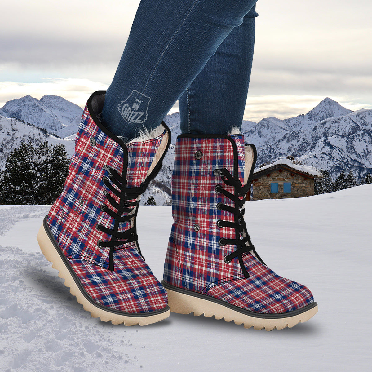 Plaid USA Print Pattern Snow Boots-grizzshop