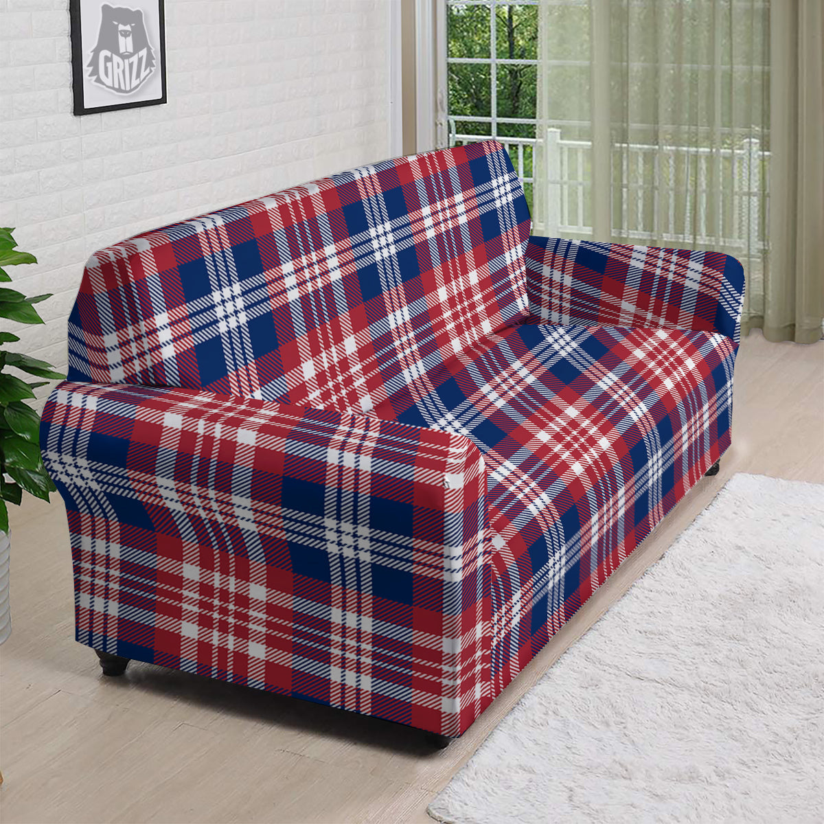 Plaid USA Print Pattern Sofa Cover-grizzshop