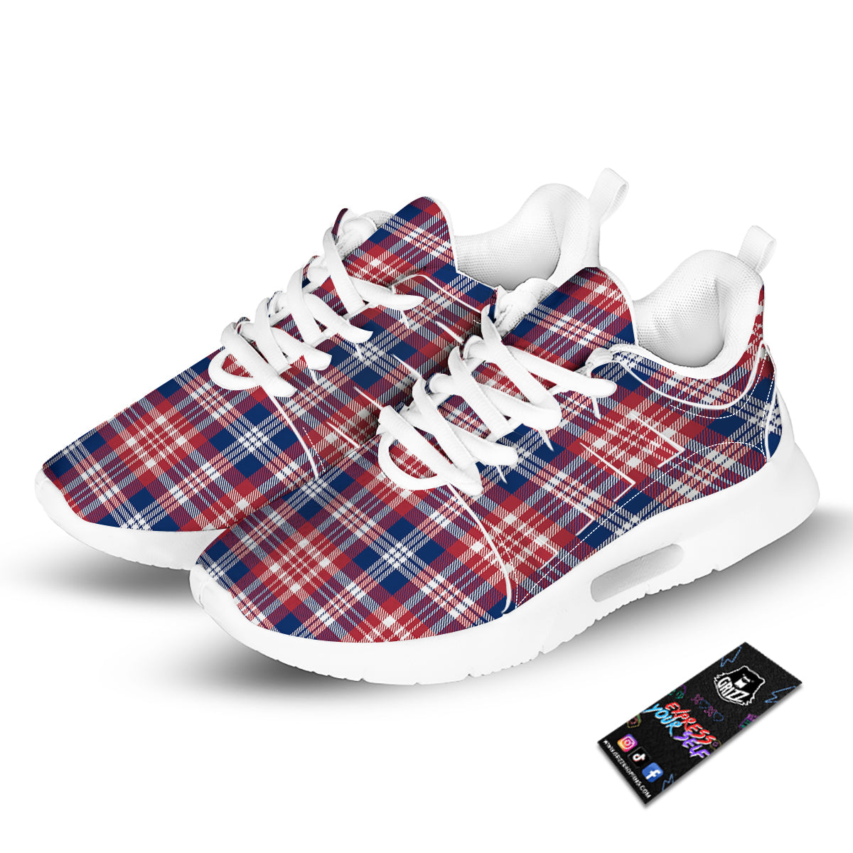 Plaid USA Print Pattern Tennis Shoes-grizzshop