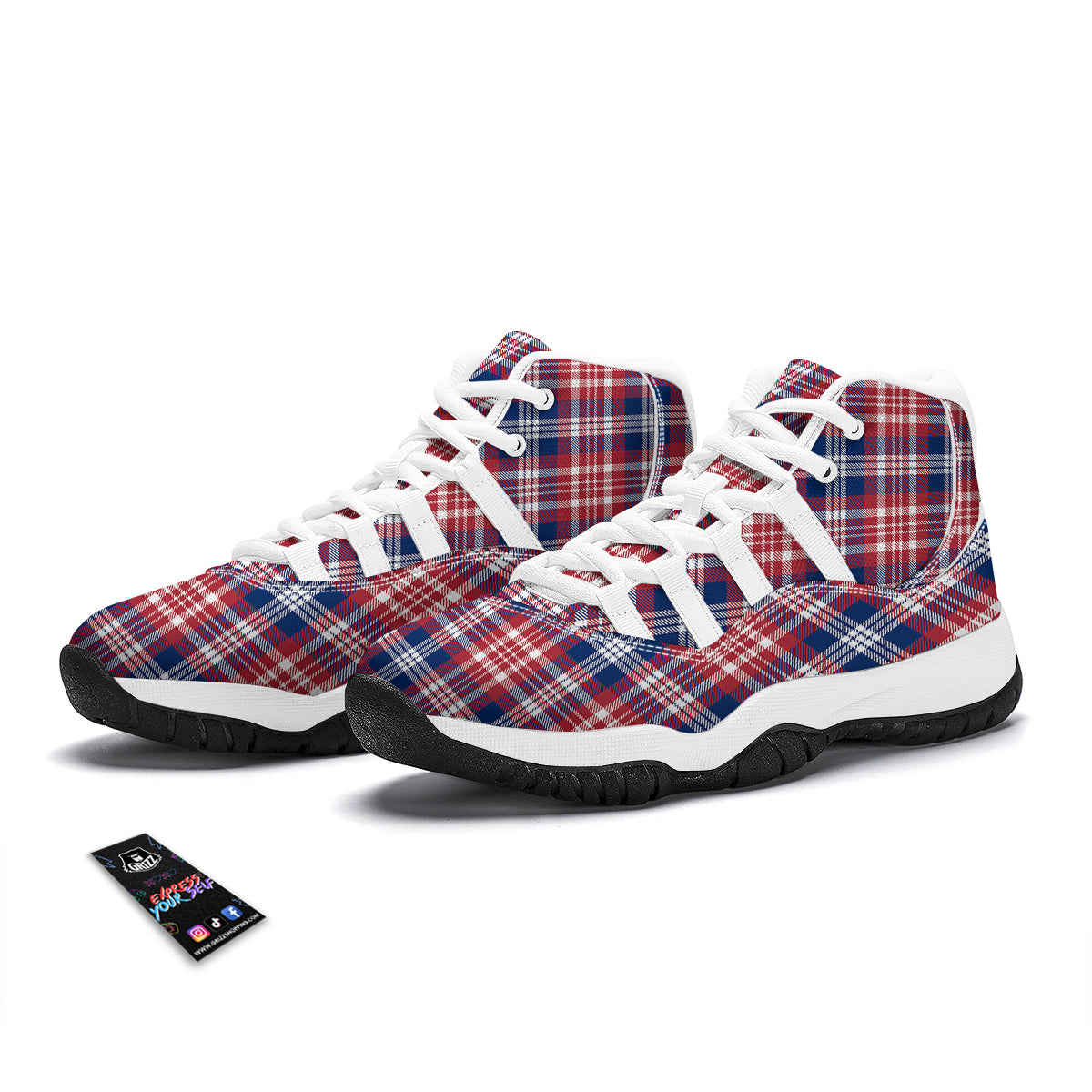 Plaid USA Print Pattern White Bball Shoes-grizzshop