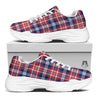 Plaid USA Print Pattern White Chunky Shoes-grizzshop