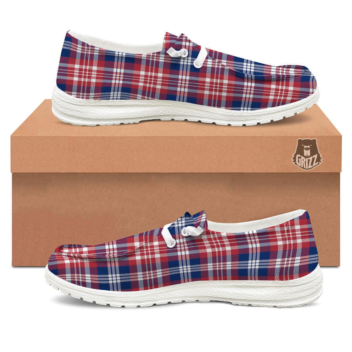 Plaid USA Print Pattern White Loafers-grizzshop