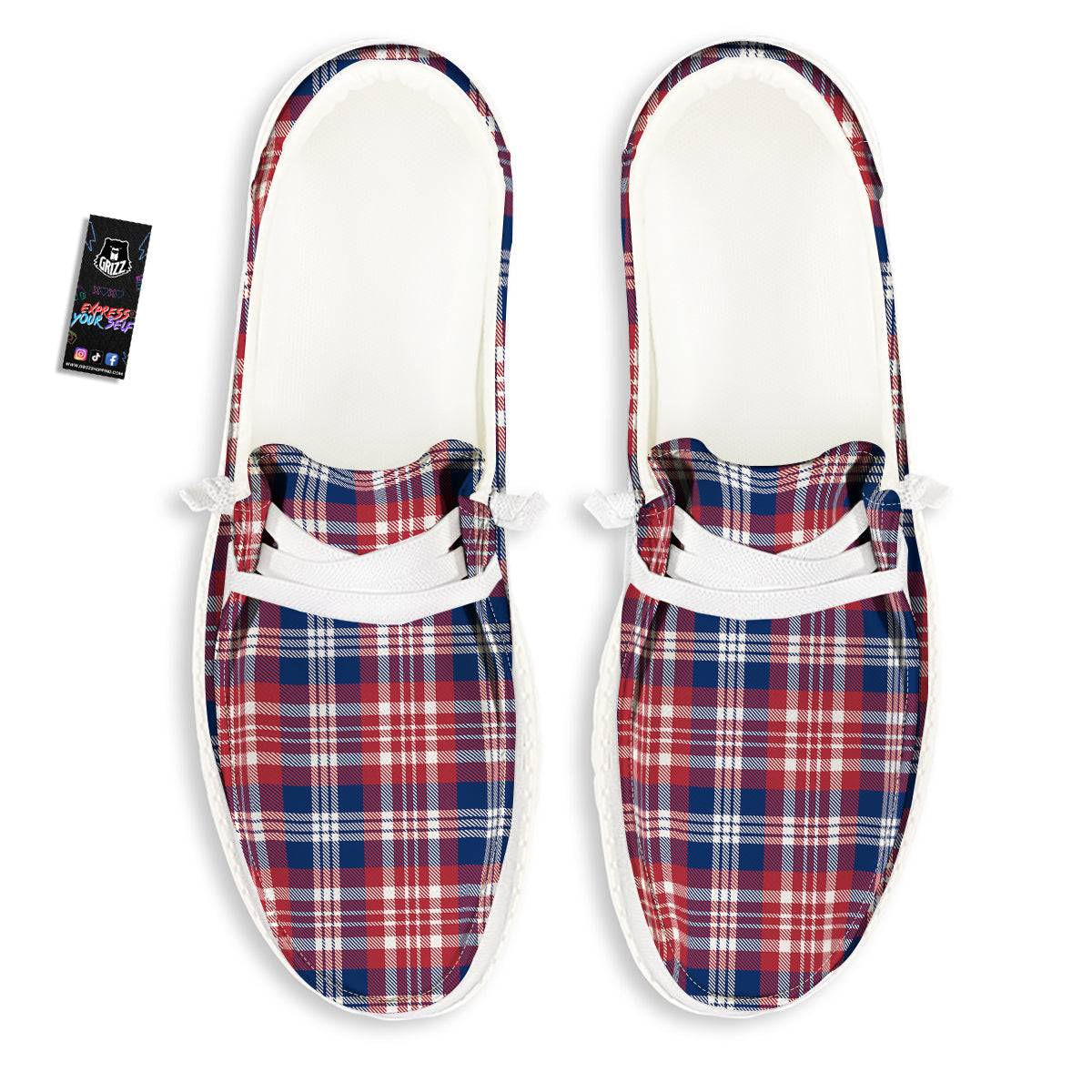 Plaid USA Print Pattern White Loafers-grizzshop