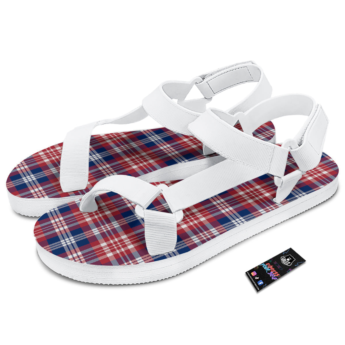 Plaid USA Print Pattern White Open Toe Sandals-grizzshop