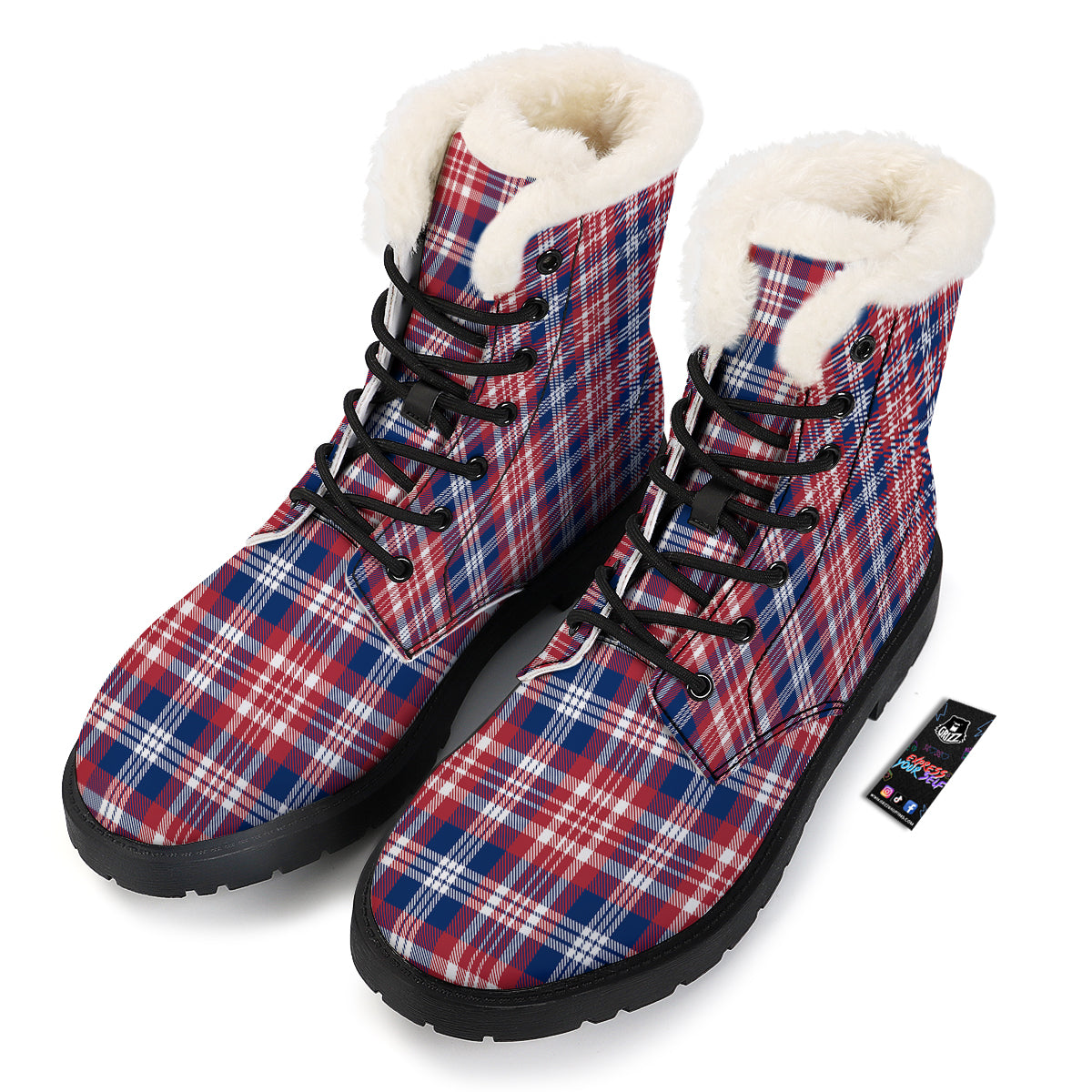 Plaid USA Print Pattern Winter Boots-grizzshop