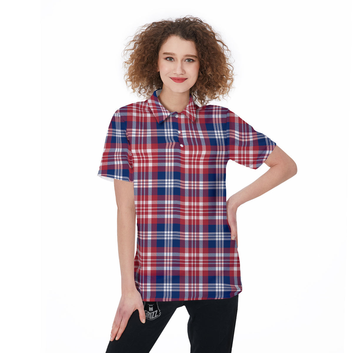 Plaid USA Print Pattern Women's Golf Shirts-grizzshop