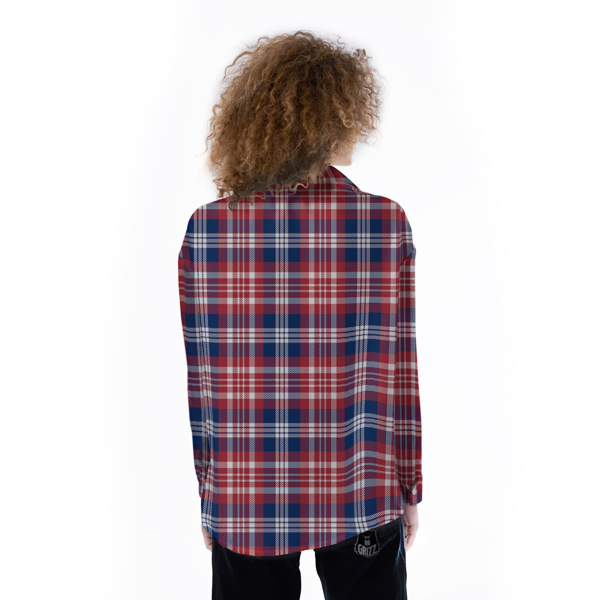 Plaid USA Print Pattern Women's Long Sleeve Shirts-grizzshop