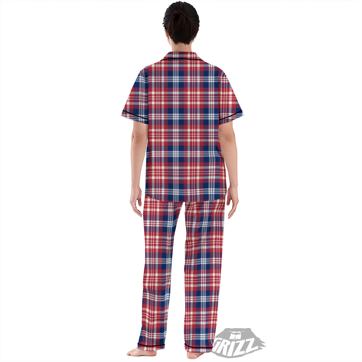 Plaid USA Print Pattern Women's Pajamas Set-grizzshop