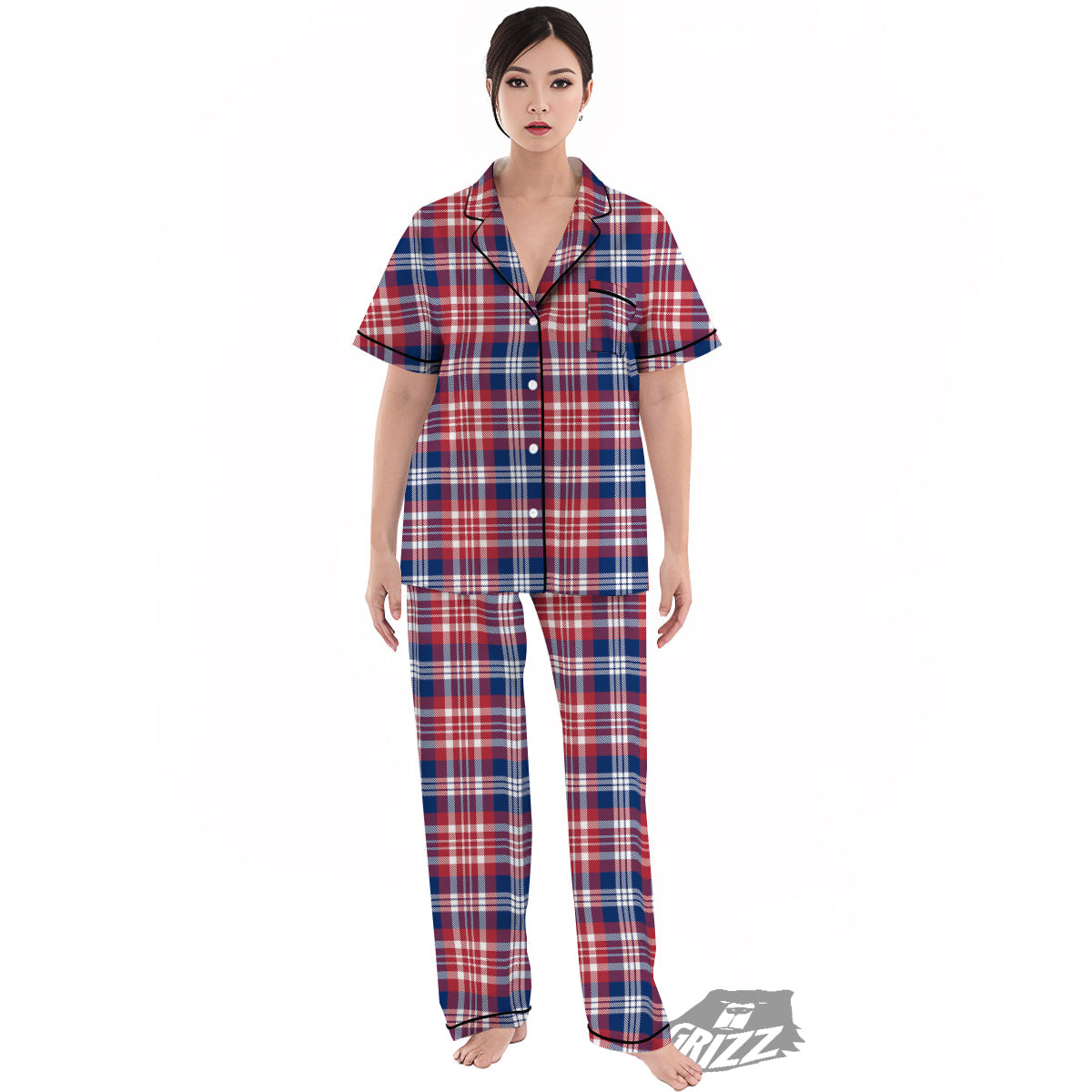 Plaid USA Print Pattern Women's Pajamas Set-grizzshop