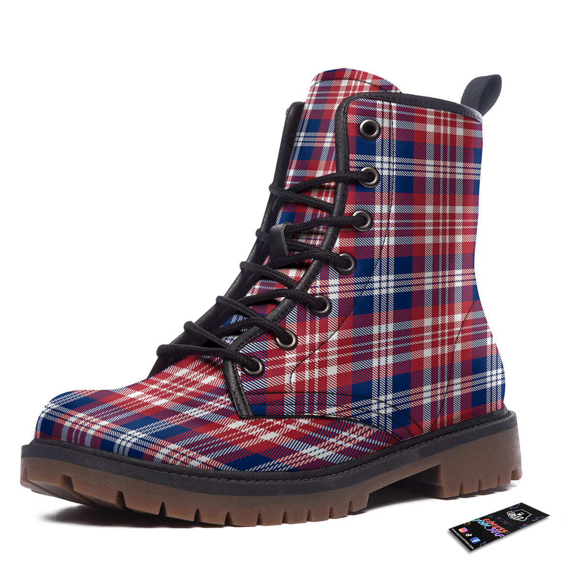 Plaid USA Print Pattern Work Boots-grizzshop