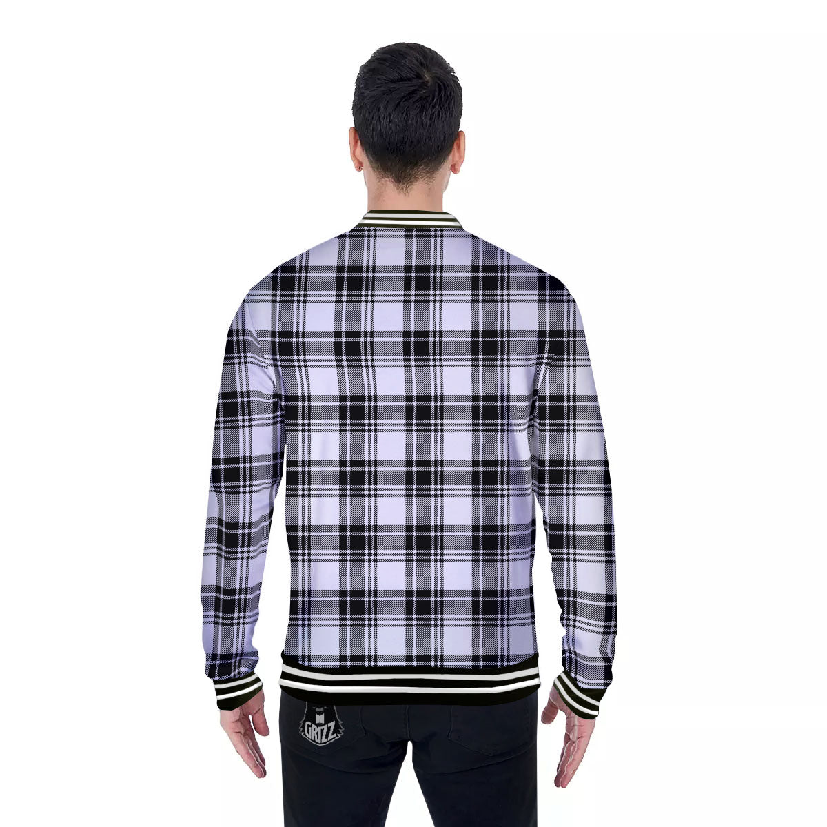 Plaid White And Black Print Pattern Baseball Jacket-grizzshop