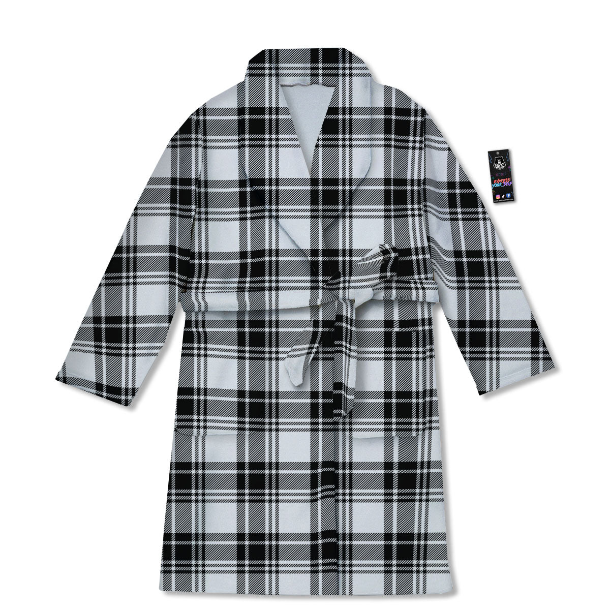 Plaid White And Black Print Pattern Bathrobe-grizzshop