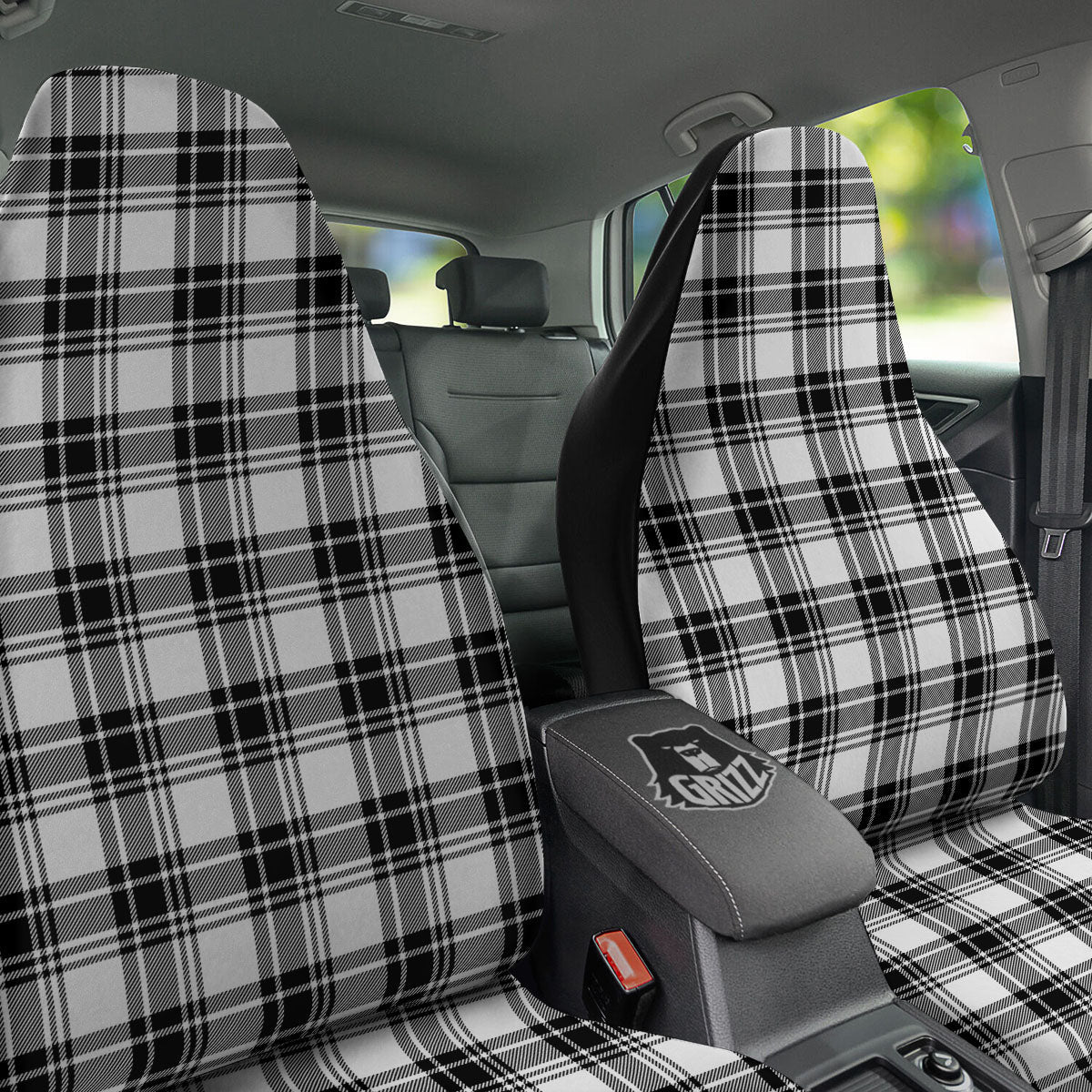 Plaid White And Black Print Pattern Car Seat Covers-grizzshop