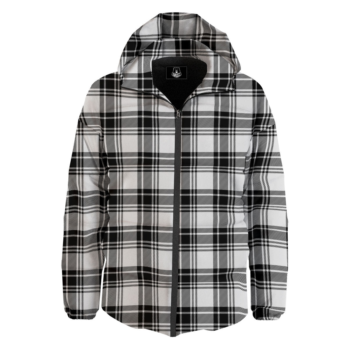 Plaid White And Black Print Pattern Down Jacket-grizzshop