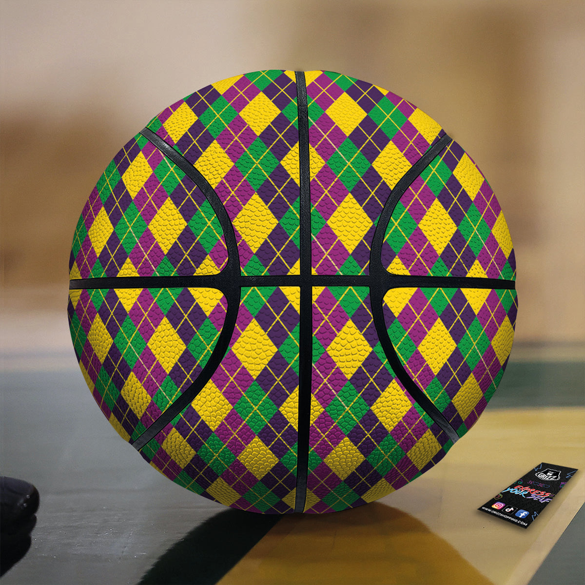 Plaid Mardi Gras Print Pattern Basketball