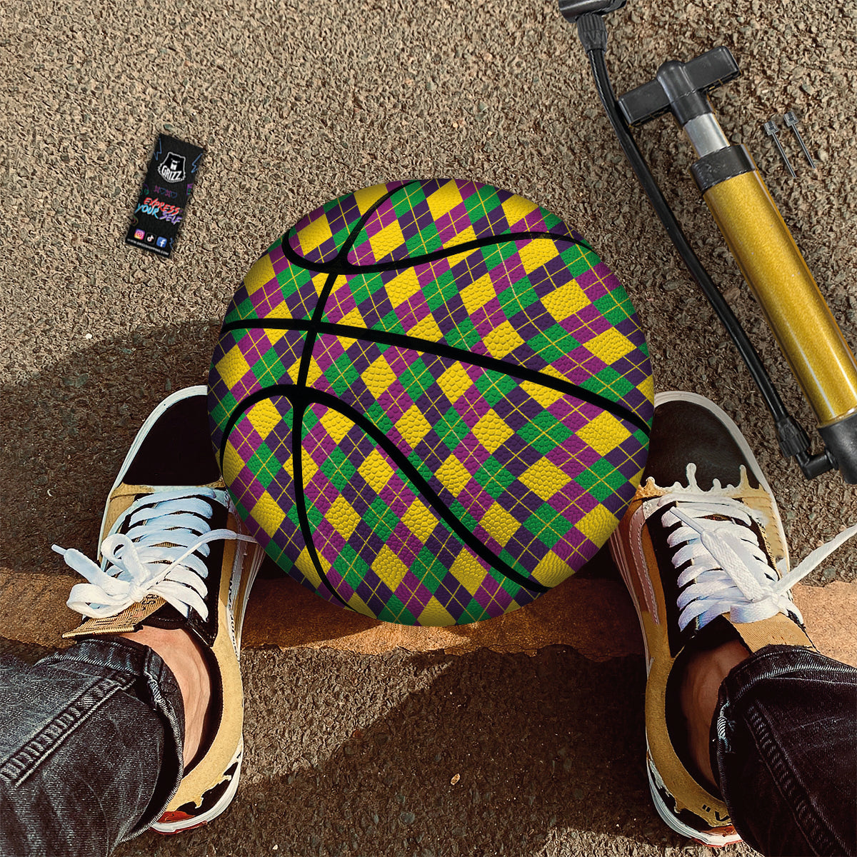 Plaid Mardi Gras Print Pattern Basketball