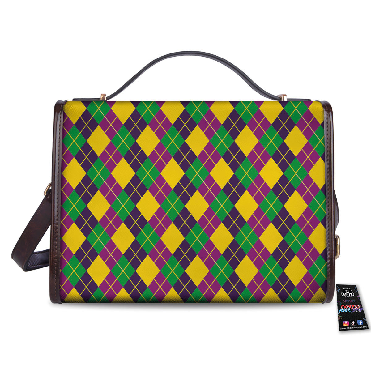 Plaid Mardi Gras Print Pattern Women's Satchel Bag