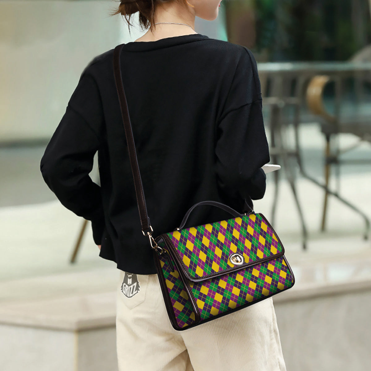 Plaid Mardi Gras Print Pattern Women's Satchel Bag