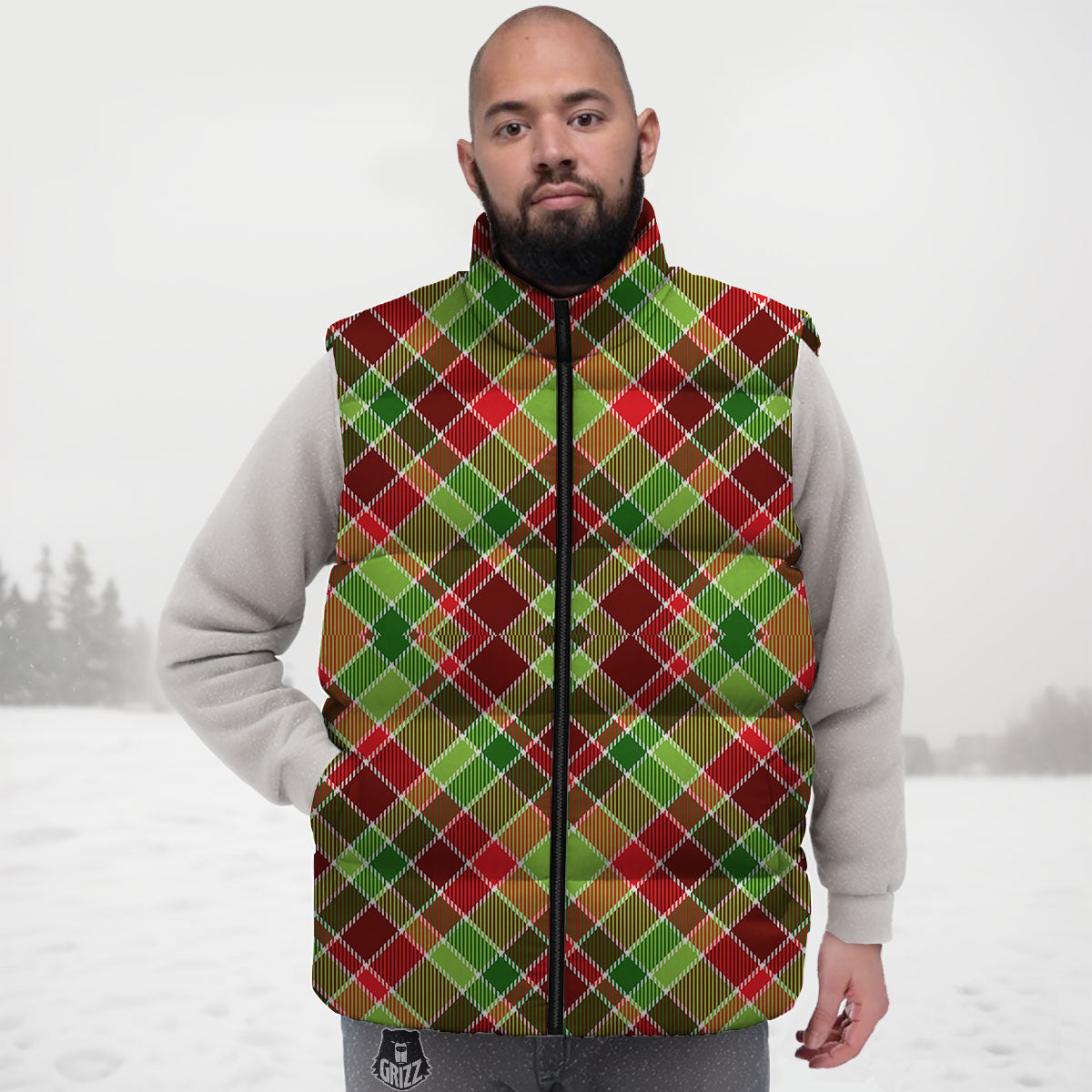 Plaid Merry Christmas Print Pattern Down Vest