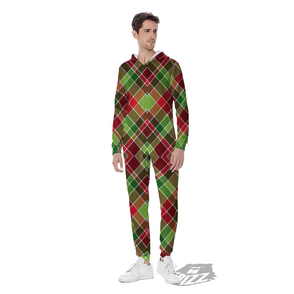 Plaid Merry Christmas Print Pattern Men's Jumpsuit-grizzshop