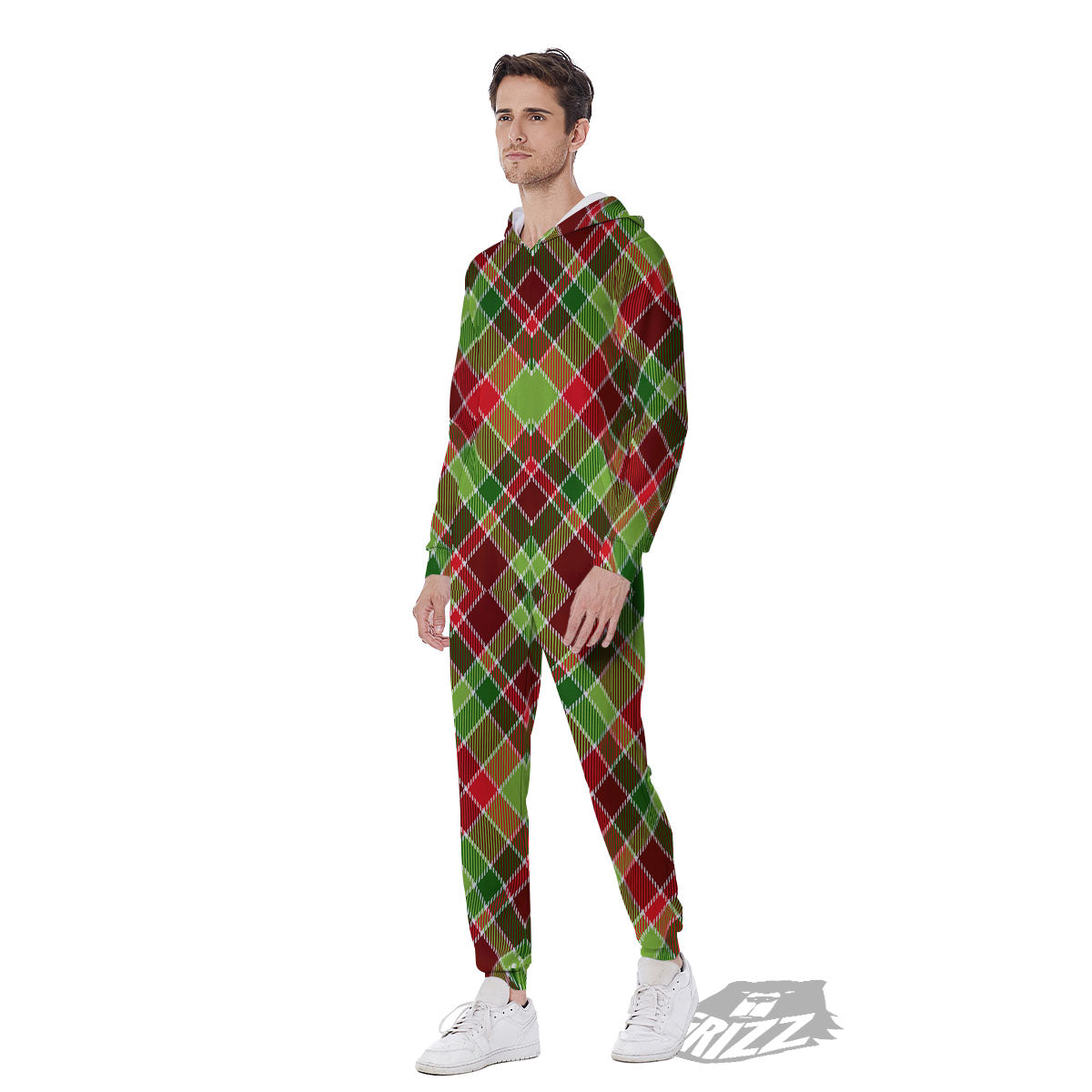 Plaid Merry Christmas Print Pattern Men's Jumpsuit-grizzshop