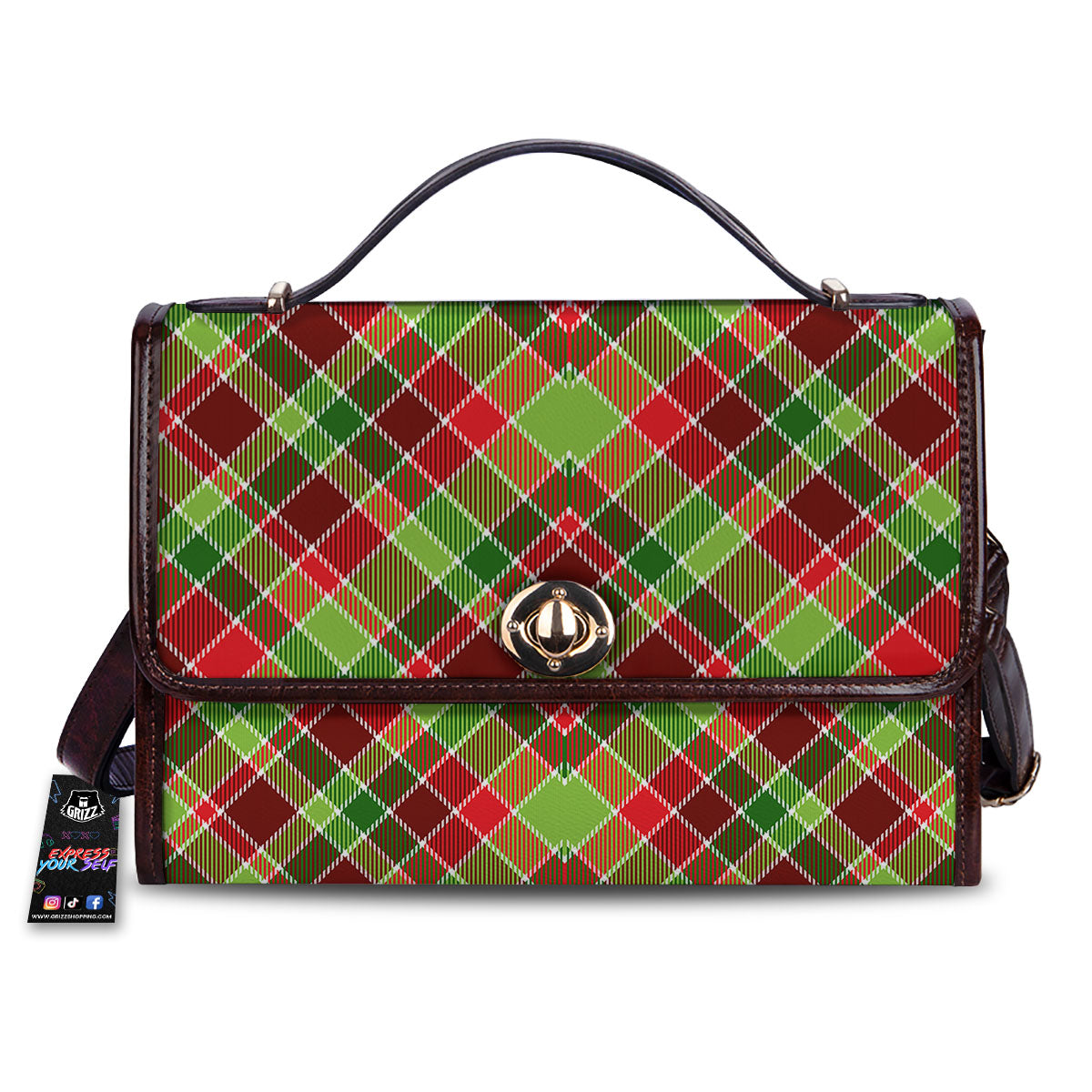 Plaid Merry Christmas Print Pattern Women's Satchel Bag