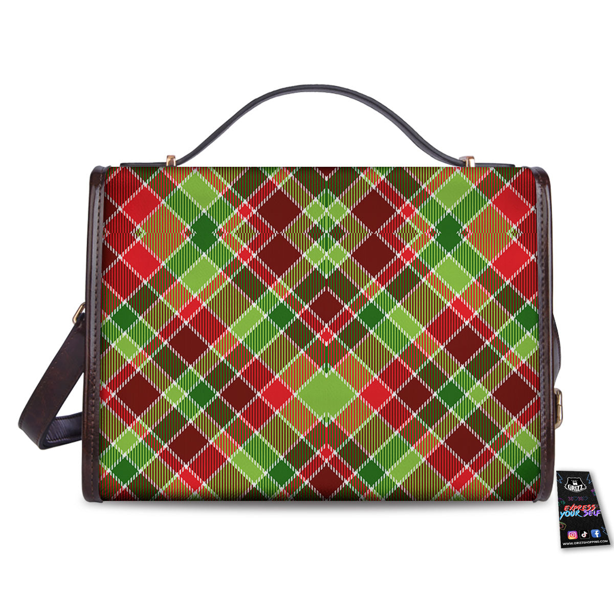Plaid Merry Christmas Print Pattern Women's Satchel Bag