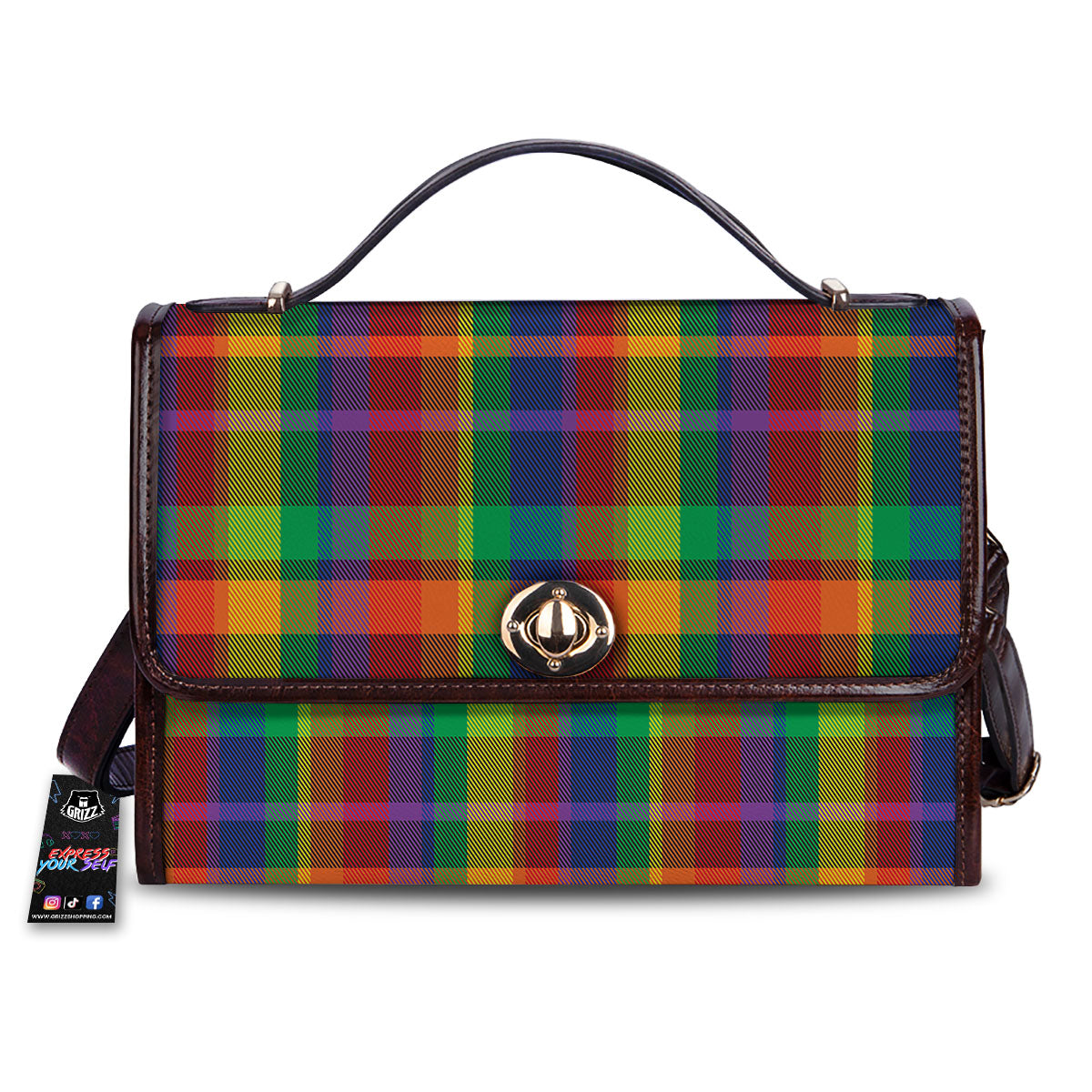 Plaid Rainbow Print Pattern Women's Satchel Bag