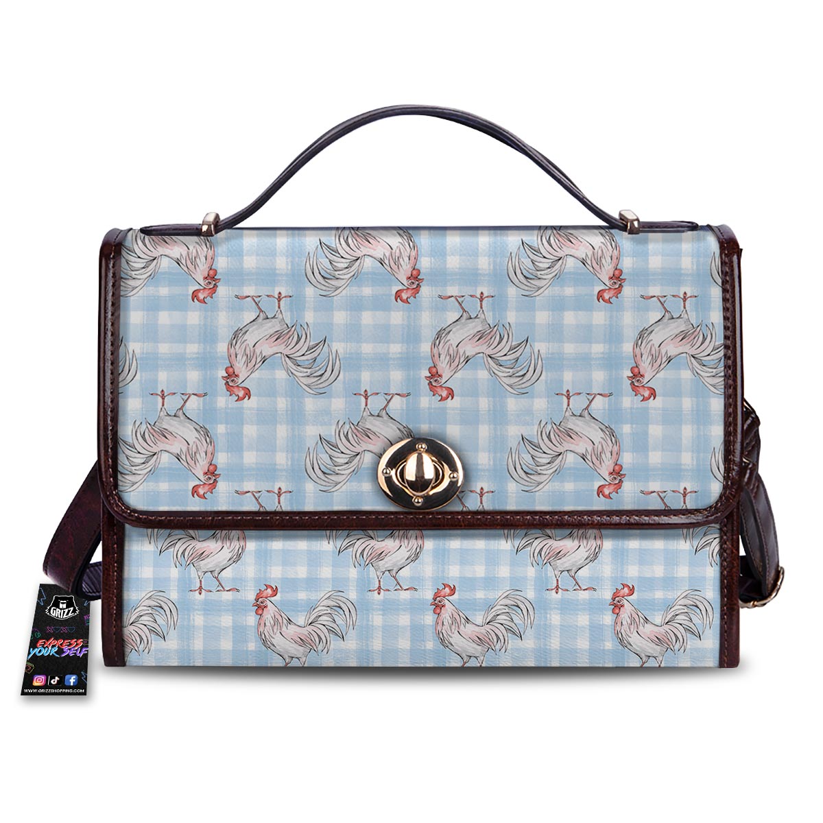 Plaid Rooster Print Pattern Women's Satchel Bag