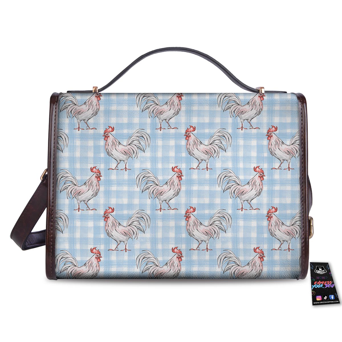 Plaid Rooster Print Pattern Women's Satchel Bag
