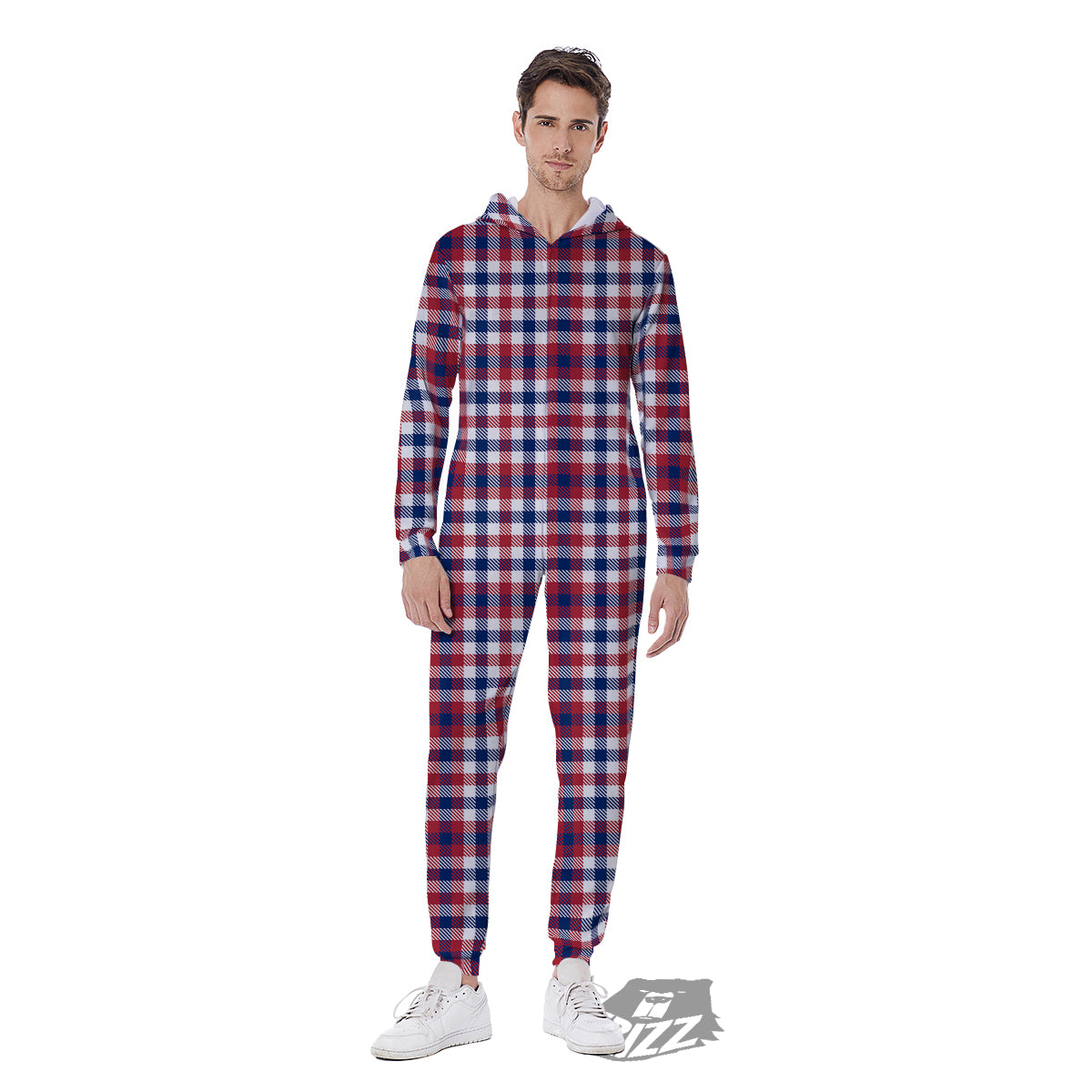 Plaid USA Patriotic Print Pattern Men's Jumpsuit-grizzshop