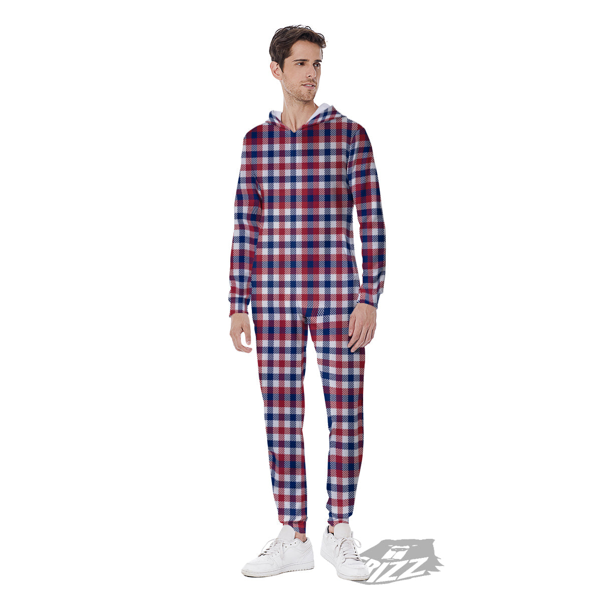 Plaid USA Patriotic Print Pattern Men's Jumpsuit-grizzshop