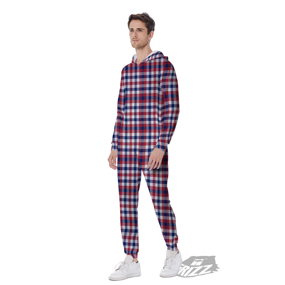 Plaid USA Patriotic Print Pattern Men's Jumpsuit-grizzshop