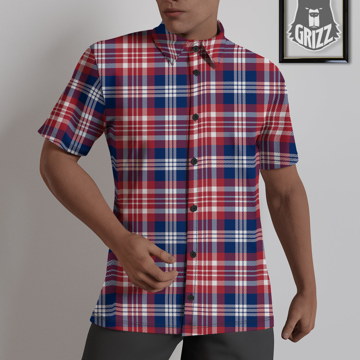 Plaid USA Print Pattern Untucked Shirts-grizzshop