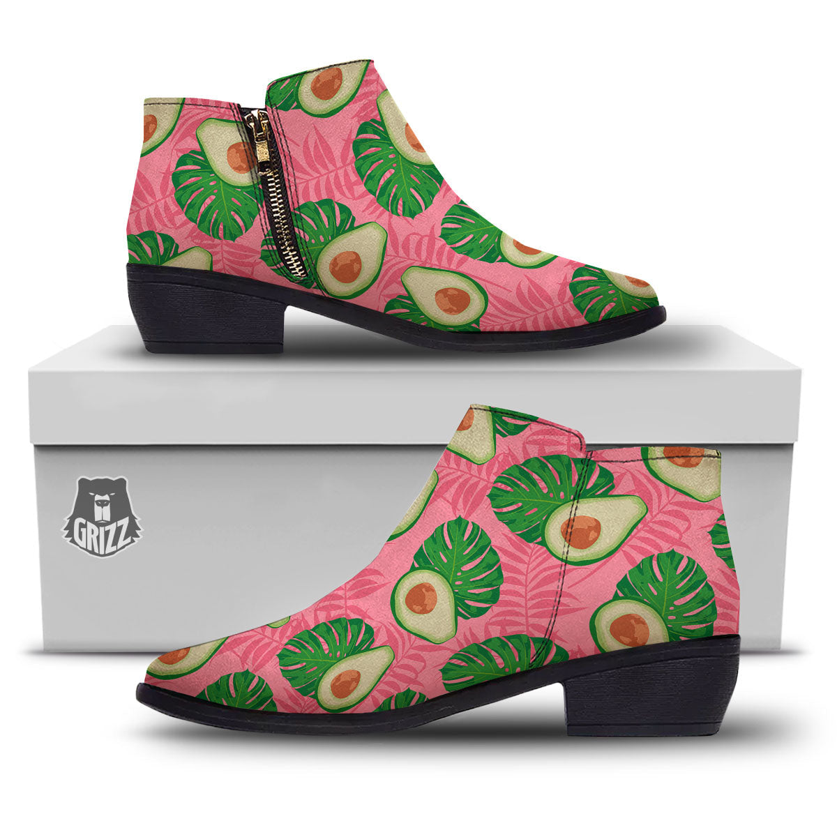 Plam Leaf And Avocado Pink Print Pattern Ankle Boots-grizzshop
