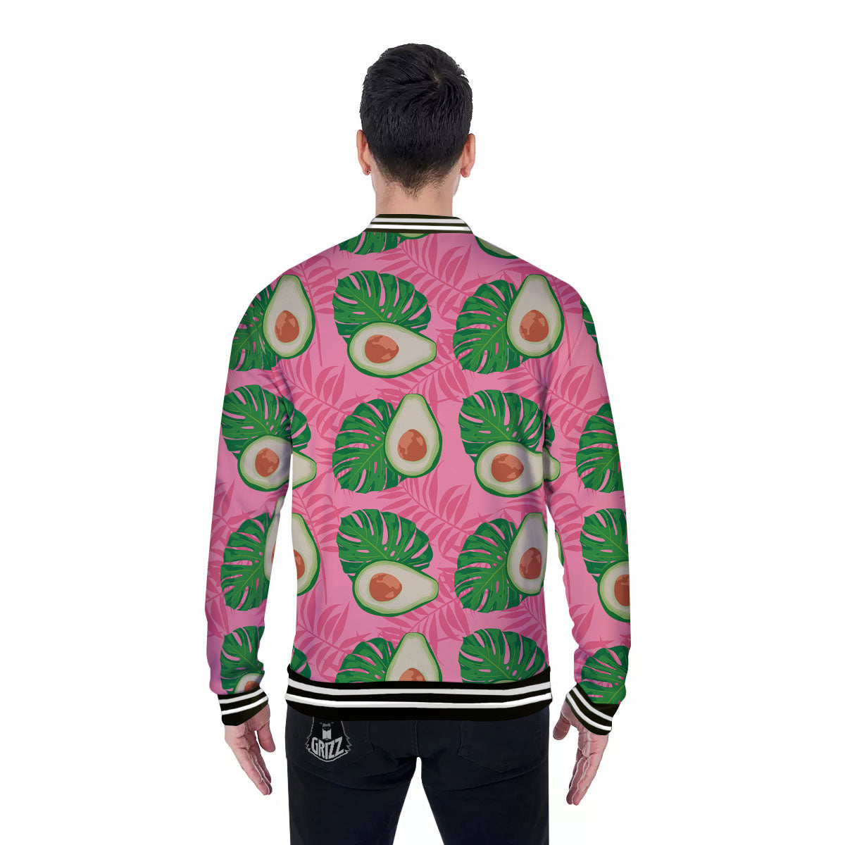 Plam Leaf And Avocado Pink Print Pattern Baseball Jacket-grizzshop