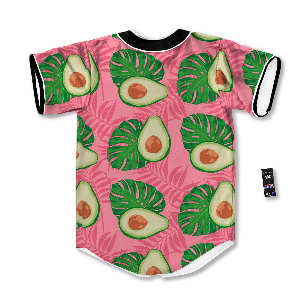 Plam Leaf And Avocado Pink Print Pattern Baseball Jersey-grizzshop