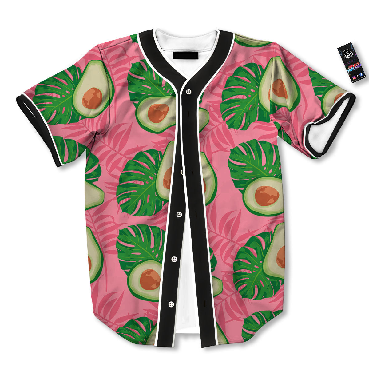 Plam Leaf And Avocado Pink Print Pattern Baseball Jersey-grizzshop