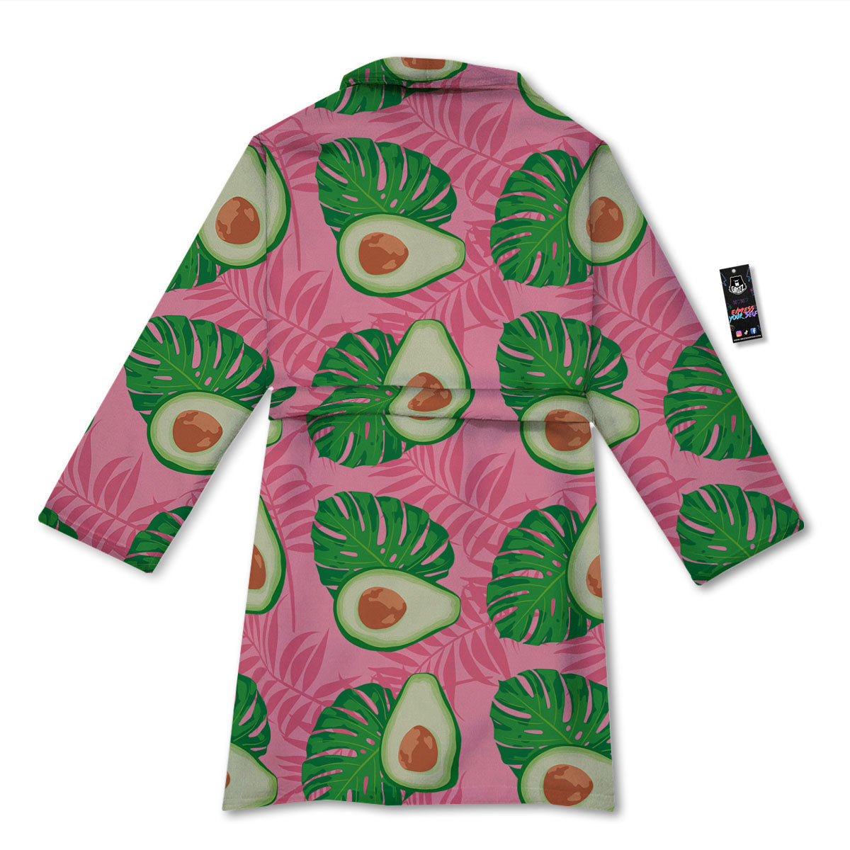 Plam Leaf And Avocado Pink Print Pattern Bathrobe-grizzshop