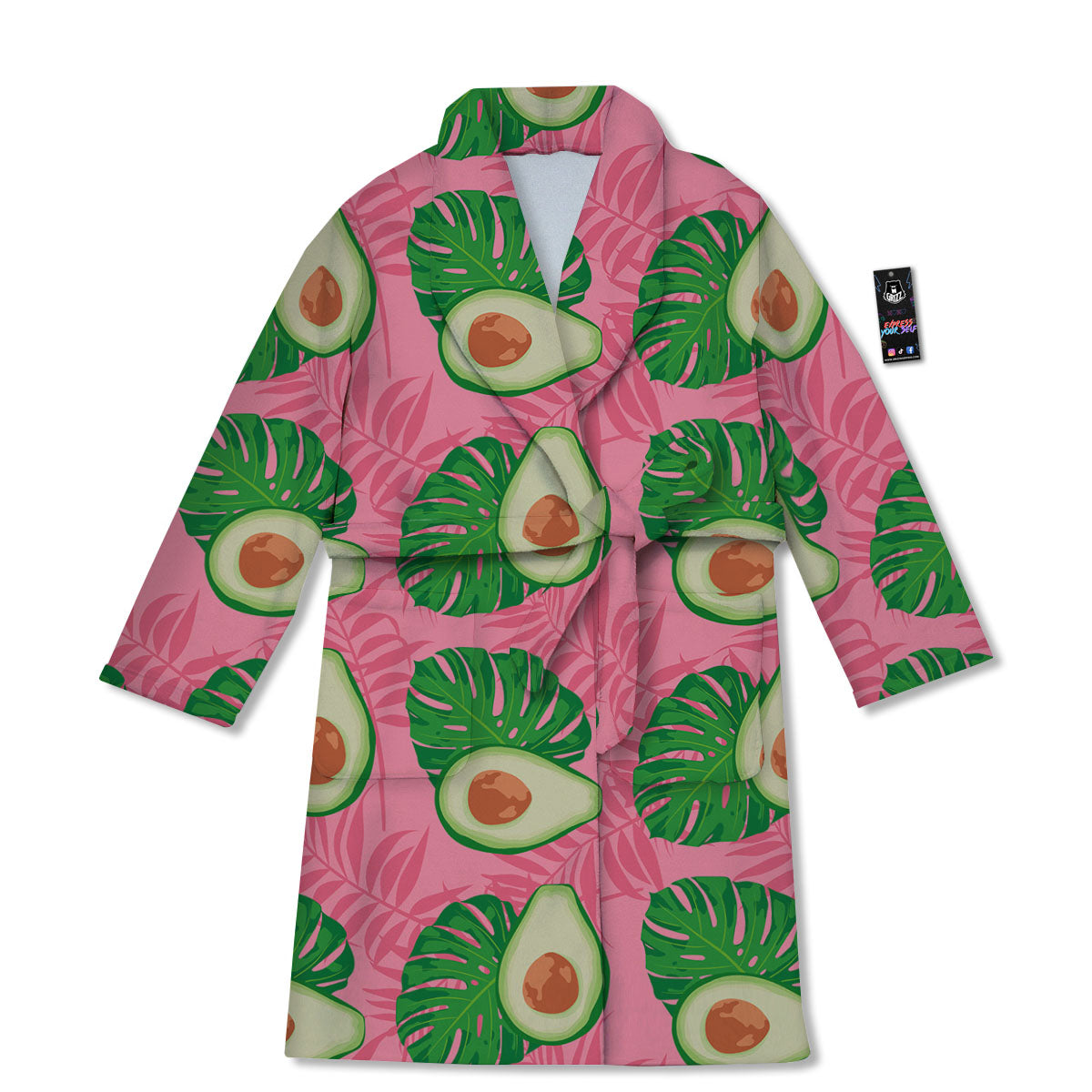 Plam Leaf And Avocado Pink Print Pattern Bathrobe-grizzshop