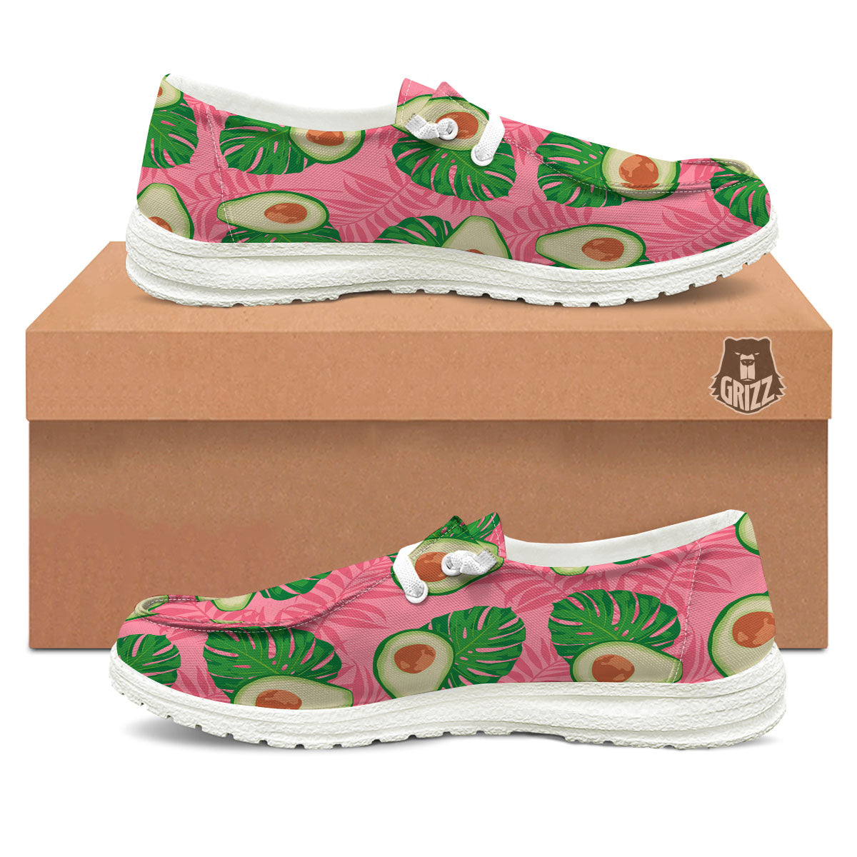 Plam Leaf And Avocado Pink Print Pattern Black Loafers-grizzshop