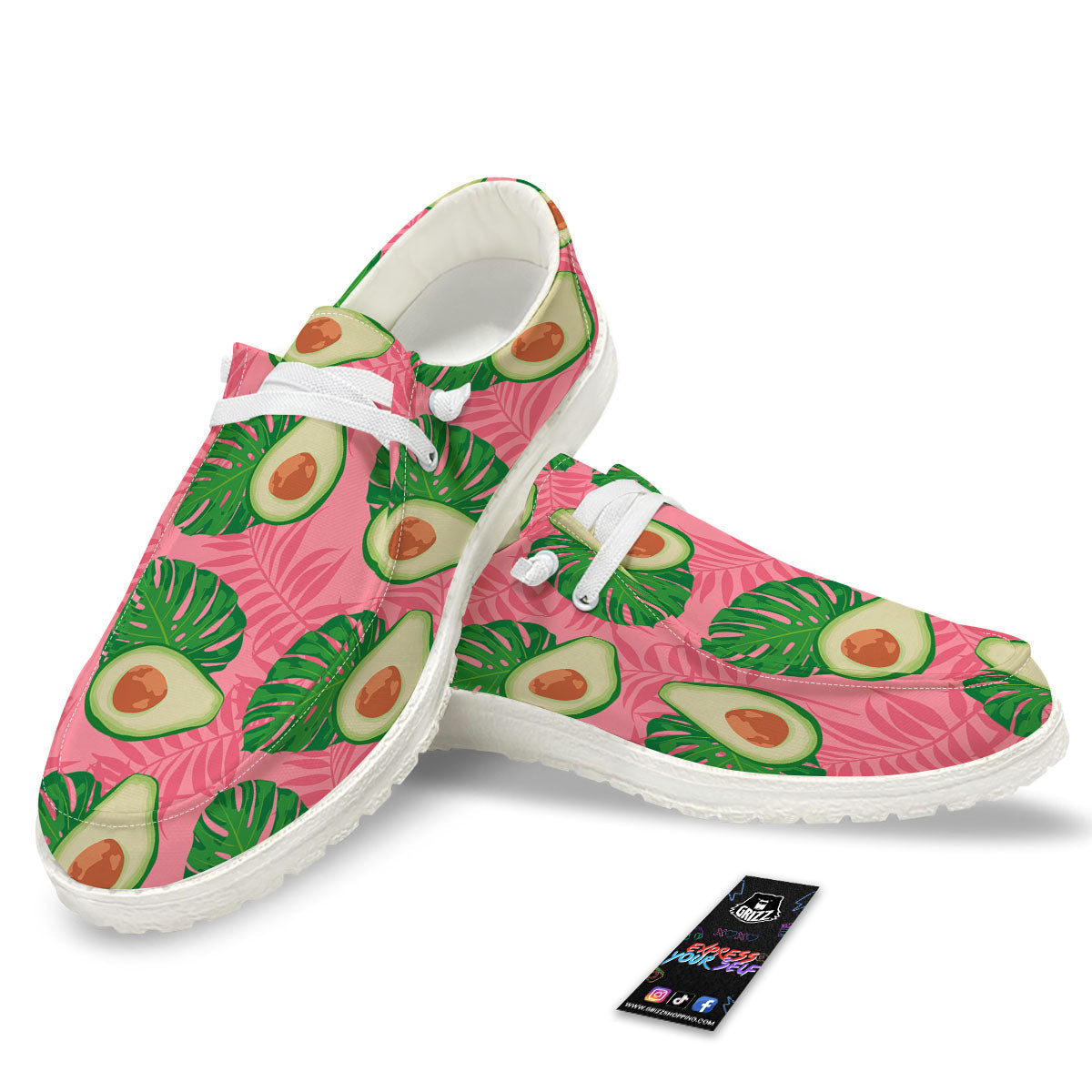 Plam Leaf And Avocado Pink Print Pattern Black Loafers-grizzshop